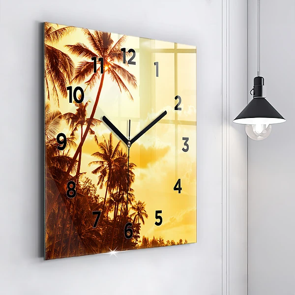 Wanduhr quadratisch mit motiv Sonnige Palmen