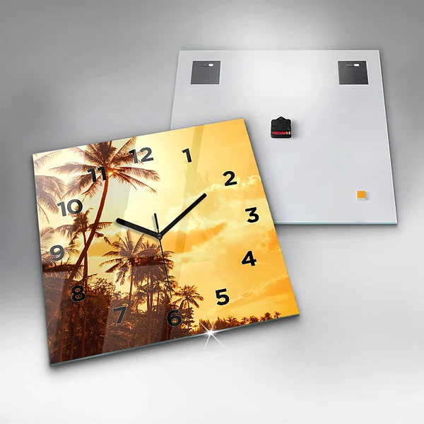 Wanduhr quadratisch mit motiv Sonnige Palmen