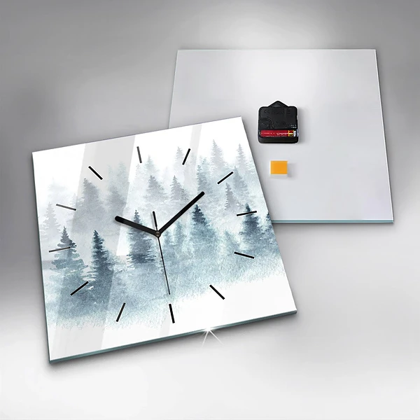 Wanduhr quadratisch Winterlicher Wald