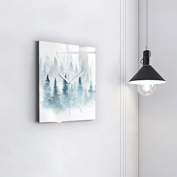Wanduhr quadratisch Winterlicher Wald