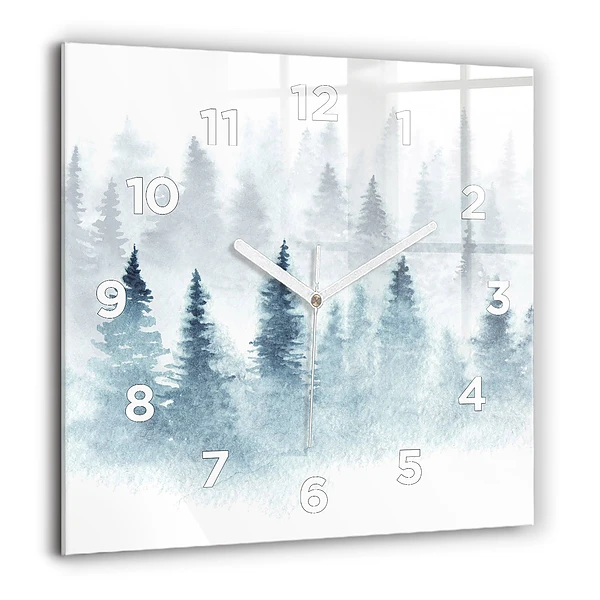 Wanduhr quadratisch Winterlicher Wald