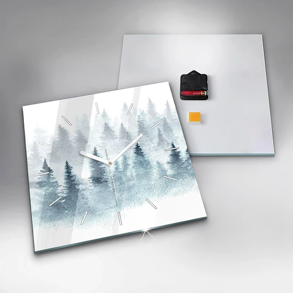 Wanduhr quadratisch Winterlicher Wald