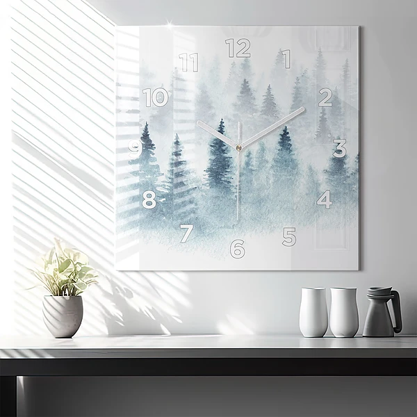 Wanduhr quadratisch Winterlicher Wald