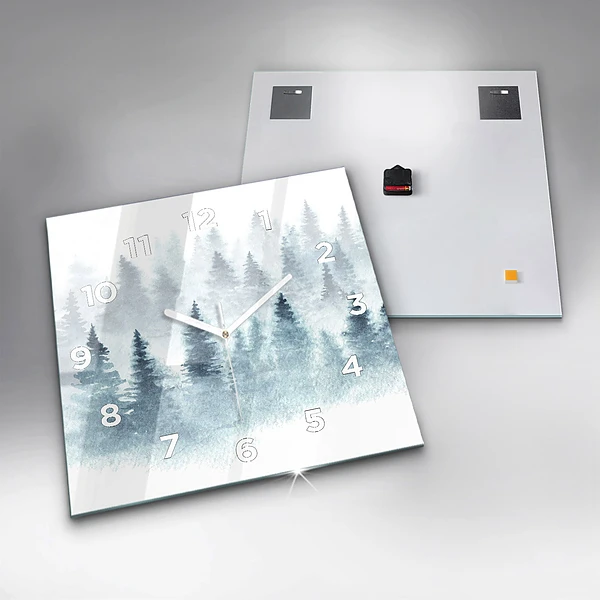 Wanduhr quadratisch Winterlicher Wald