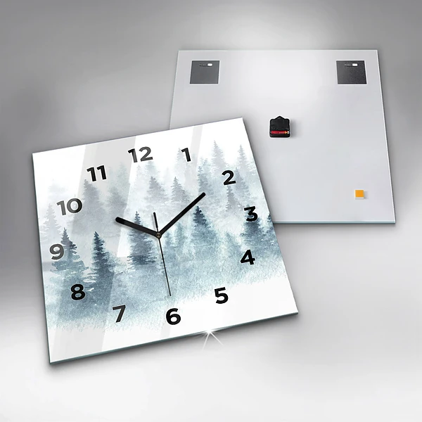 Wanduhr quadratisch Winterlicher Wald