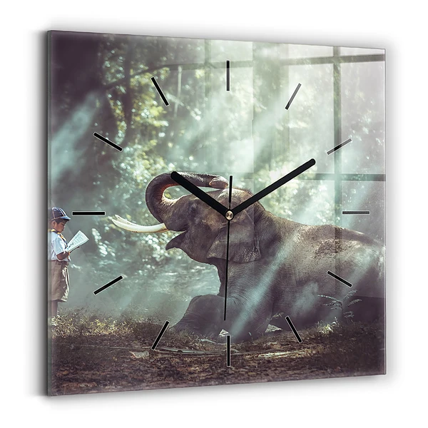 Wanduhr modern quadratisch Junge liest ein Buch