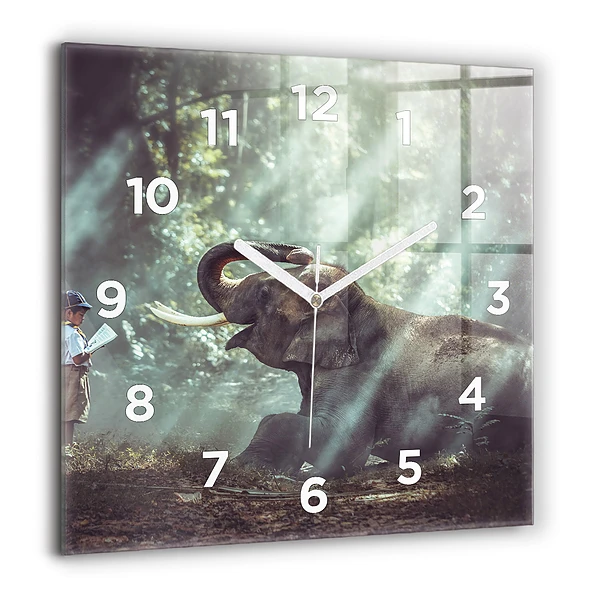 Wanduhr modern quadratisch Junge liest ein Buch