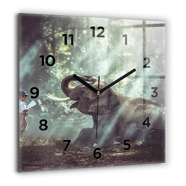 Wanduhr modern quadratisch Junge liest ein Buch