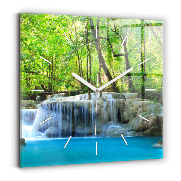 Wanduhr quadratisch mit motiv Wasserfall im Wald