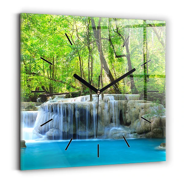 Wanduhr quadratisch mit motiv Wasserfall im Wald