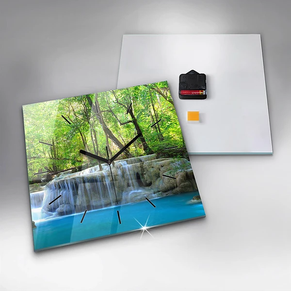 Wanduhr quadratisch mit motiv Wasserfall im Wald