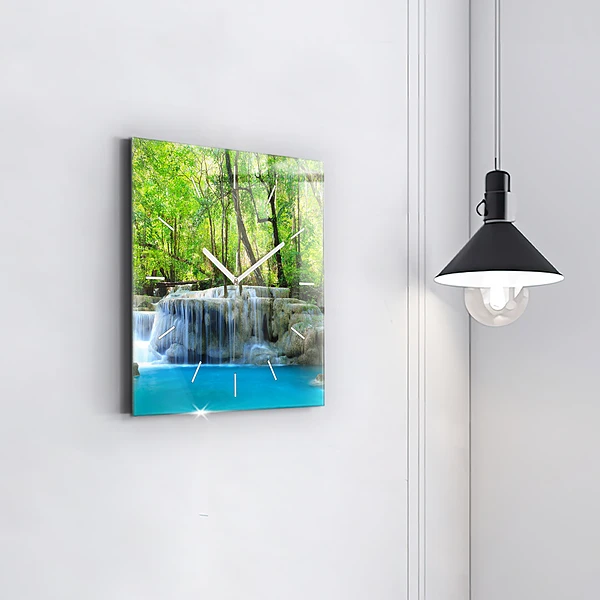 Wanduhr quadratisch mit motiv Wasserfall im Wald