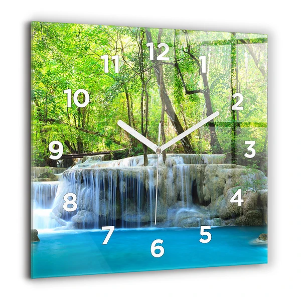 Wanduhr quadratisch mit motiv Wasserfall im Wald
