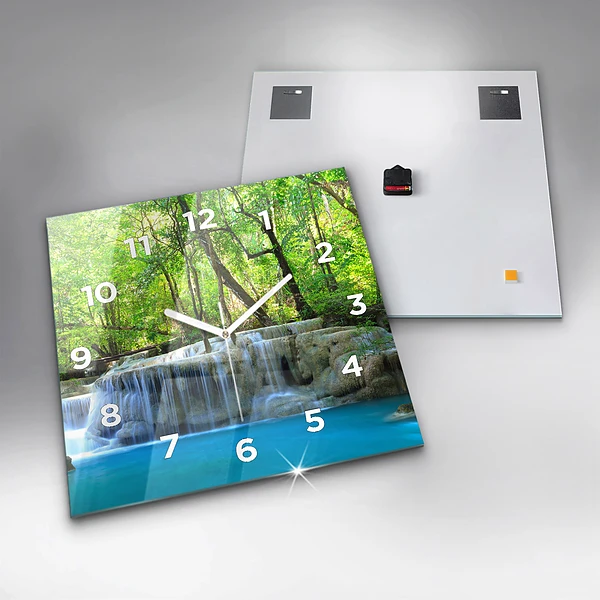 Wanduhr quadratisch mit motiv Wasserfall im Wald
