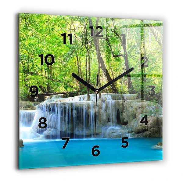 Wanduhr quadratisch mit motiv Wasserfall im Wald