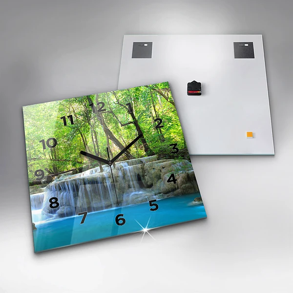 Wanduhr quadratisch mit motiv Wasserfall im Wald
