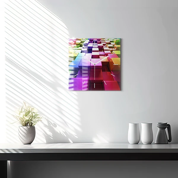 Wanduhr modern quadratisch Bunte Würfel