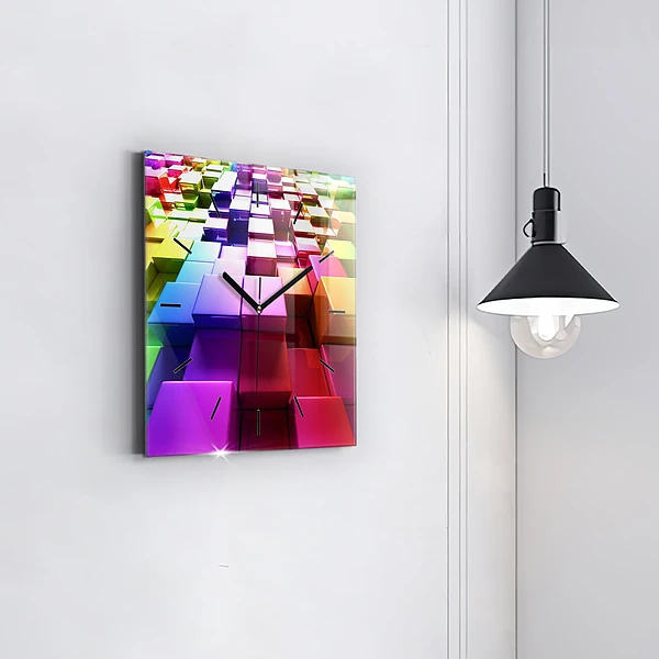 Wanduhr modern quadratisch Bunte Würfel