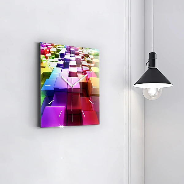 Wanduhr modern quadratisch Bunte Würfel