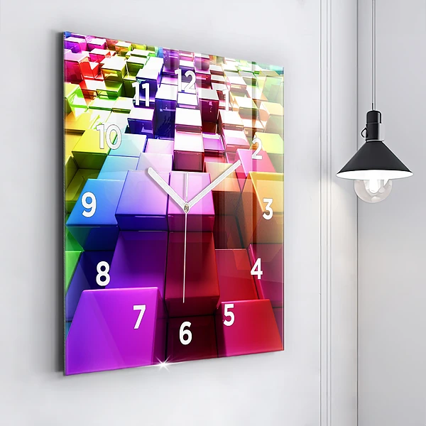 Wanduhr modern quadratisch Bunte Würfel