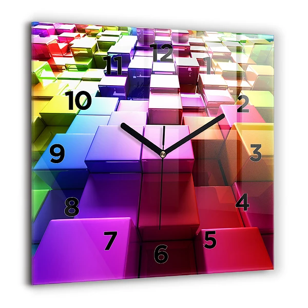 Wanduhr modern quadratisch Bunte Würfel