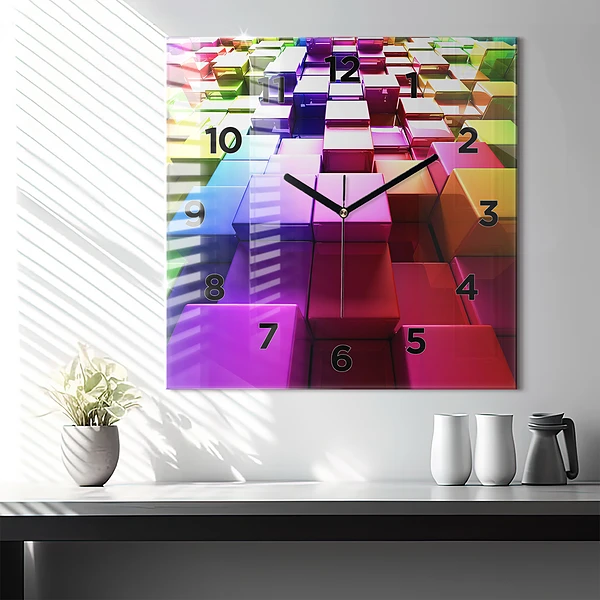 Wanduhr modern quadratisch Bunte Würfel