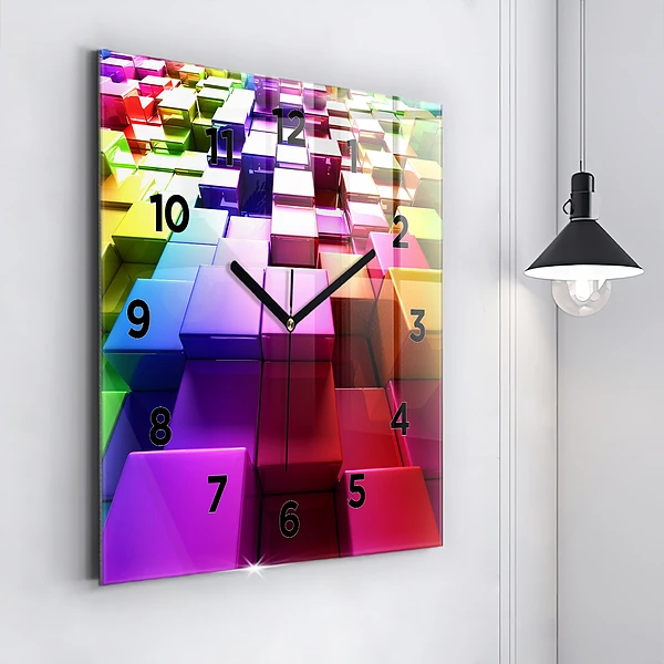 Wanduhr modern quadratisch Bunte Würfel
