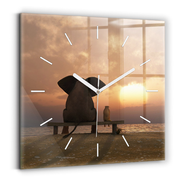 Wanduhr quadratisch mit motiv Tiere im Sonnenuntergang