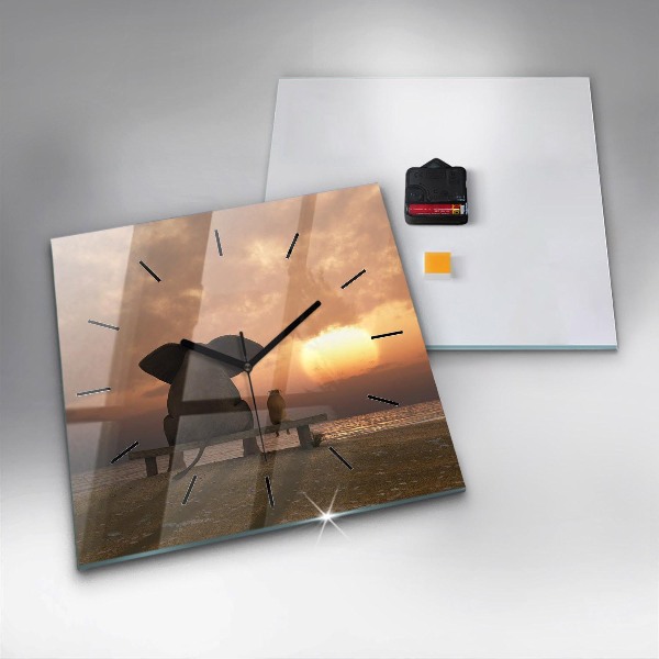 Wanduhr quadratisch mit motiv Tiere im Sonnenuntergang