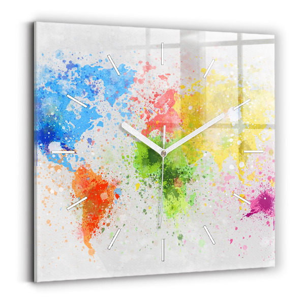 Wanduhr modern quadratisch Weltkarte auf Papier