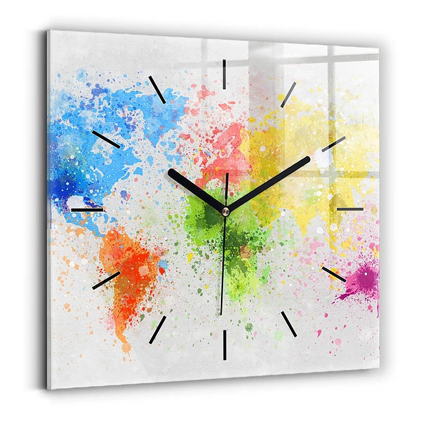 Wanduhr modern quadratisch Weltkarte auf Papier