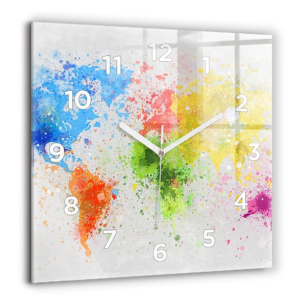 Wanduhr modern quadratisch Weltkarte auf Papier