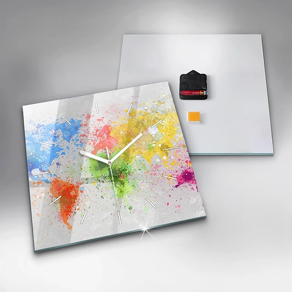Wanduhr modern quadratisch Weltkarte auf Papier