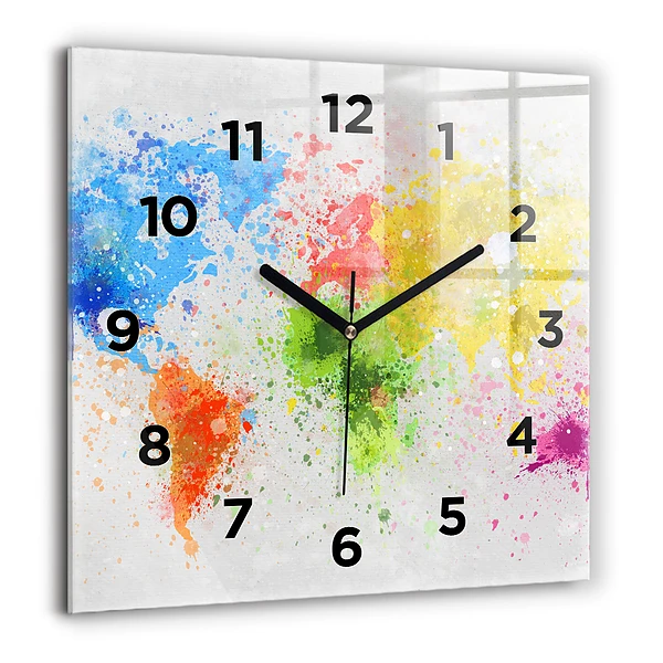 Wanduhr modern quadratisch Weltkarte auf Papier