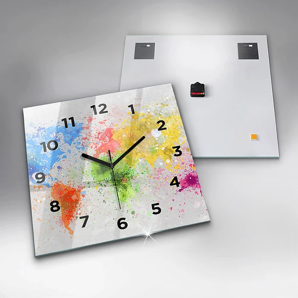 Wanduhr modern quadratisch Weltkarte auf Papier