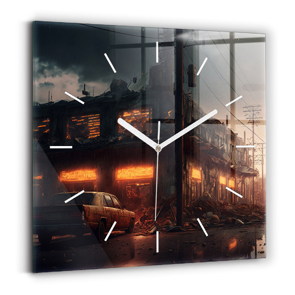 Wanduhr modern quadratisch Apokalyptisches Gebäude