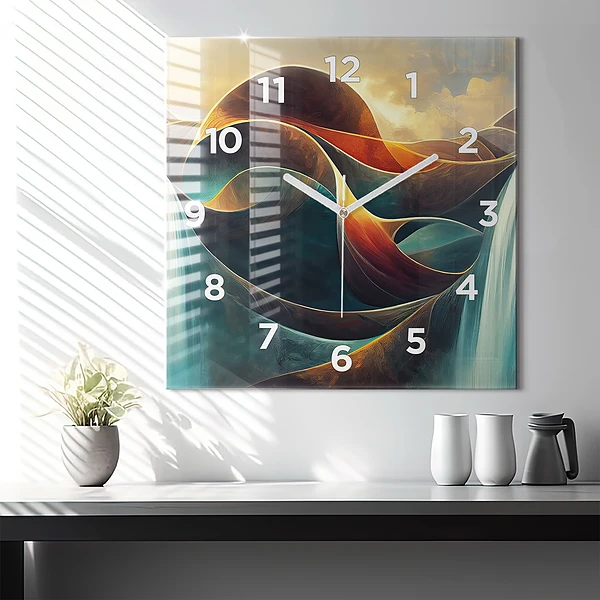 Wanduhr quadratisch Fließender Wasserfall Hintergrund