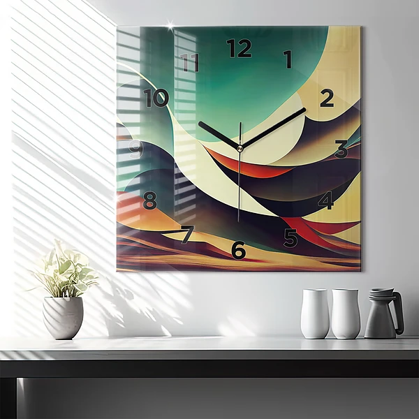 Wanduhr modern quadratisch Abstrakte Linien im Hintergrund