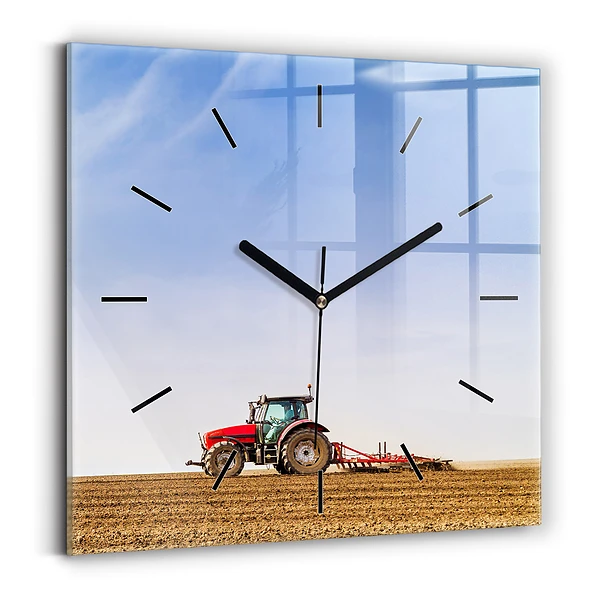 Wanduhr quadratisch Landwirt im Traktor