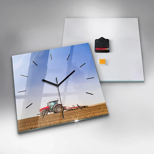 Wanduhr quadratisch Landwirt im Traktor