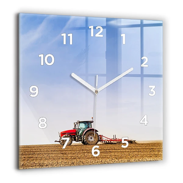 Wanduhr quadratisch Landwirt im Traktor
