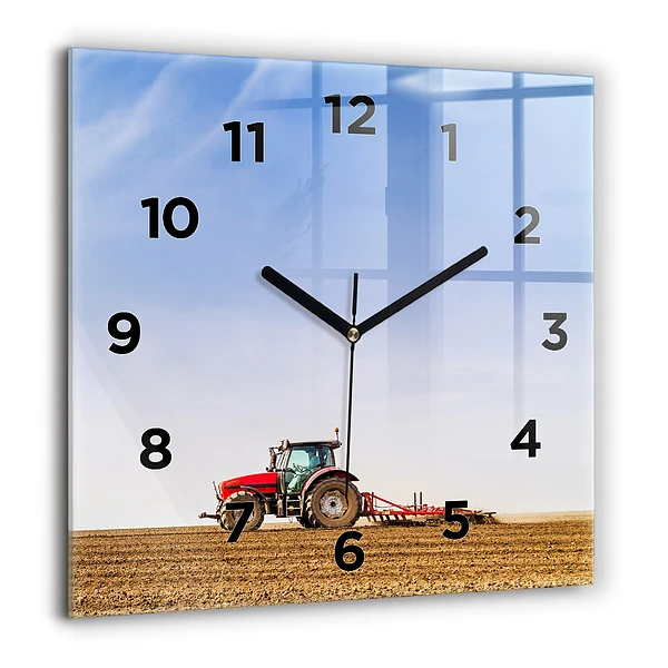 Wanduhr quadratisch Landwirt im Traktor