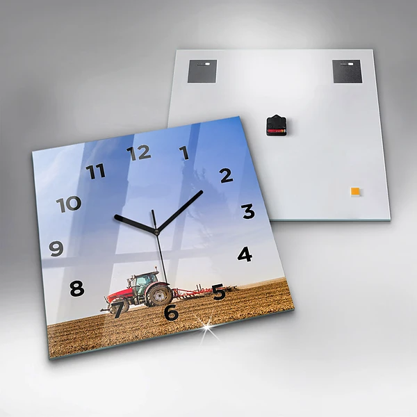 Wanduhr quadratisch Landwirt im Traktor