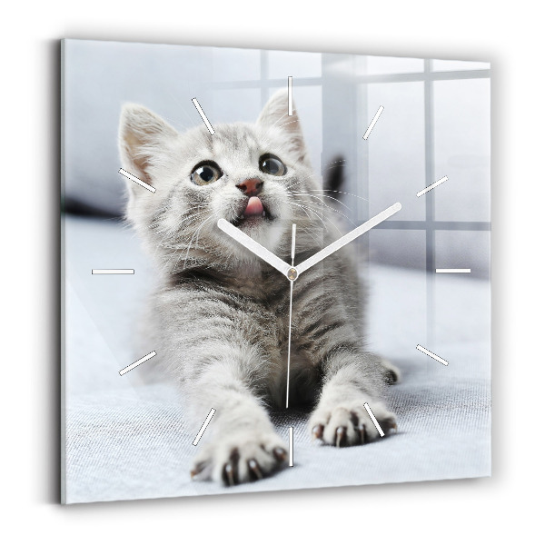 Wanduhr quadratisch Katze auf dem Sofa