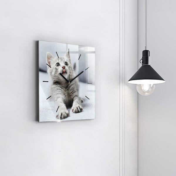Wanduhr quadratisch Katze auf dem Sofa
