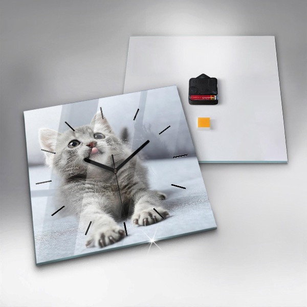Wanduhr quadratisch Katze auf dem Sofa