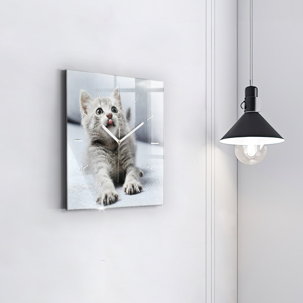Wanduhr quadratisch Katze auf dem Sofa