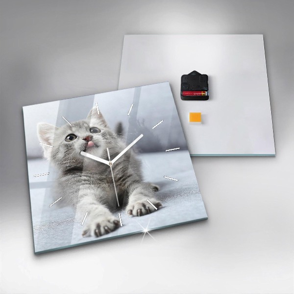 Wanduhr quadratisch Katze auf dem Sofa