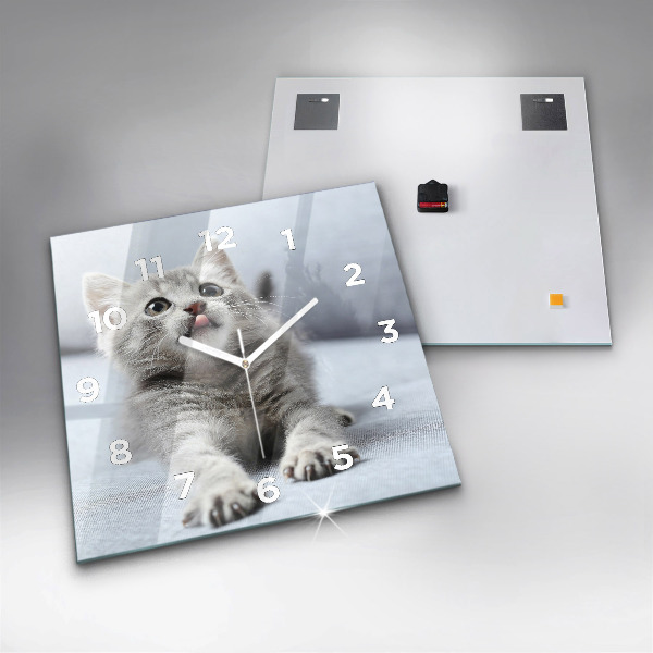 Wanduhr quadratisch Katze auf dem Sofa