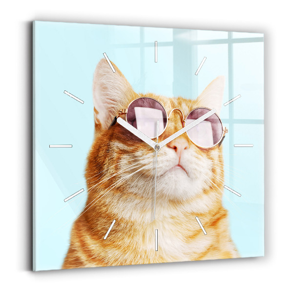 Wanduhr quadratisch Lustige Katze mit Brille